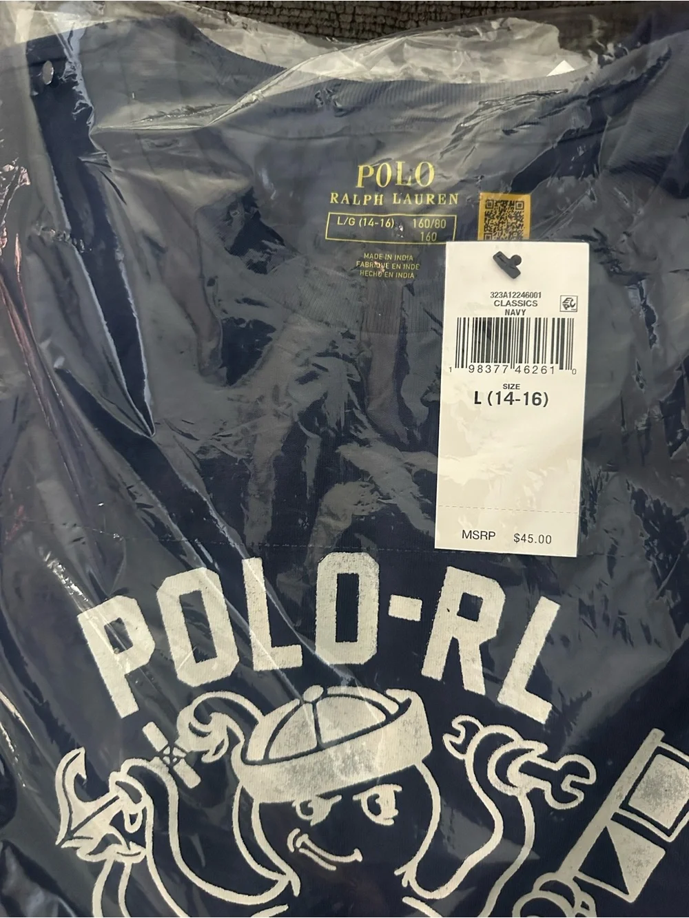 Ralph Lauren Navy Crewneck T-Shirt with White Nautical Octopus Graphic